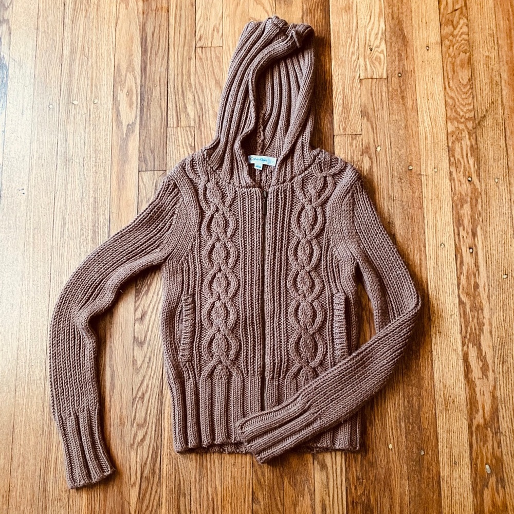 Calvin Klein hooded knit Zip up Cardigan